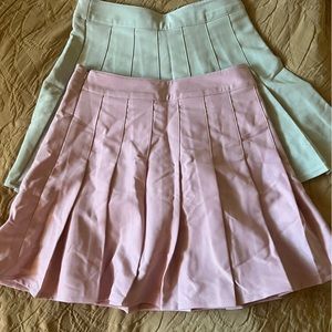 Pink Green Pleated Skirt
